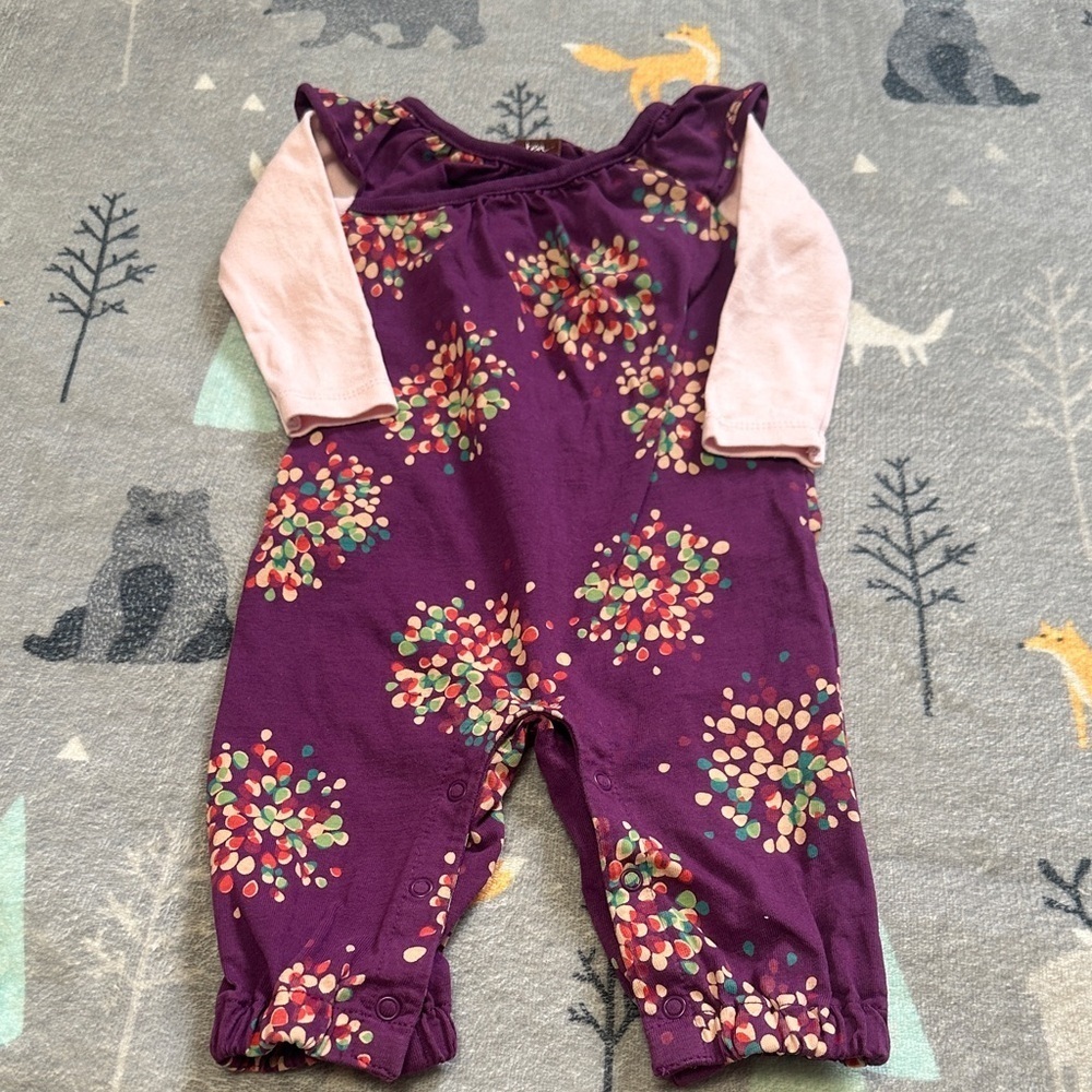 TEA- Floral Purple Baby Romper 0-3 Months